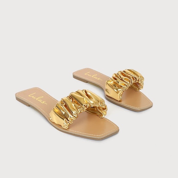Gold Metallic Slide Sandals - Picture 2 of 4